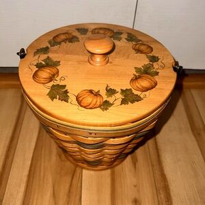Longaberger 2002 Fall Autumn Woven Basket Set With Wooden Lid